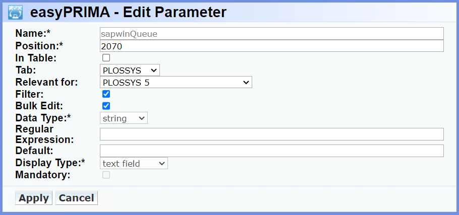 sapwinQueue Configuration in easyPRIMA